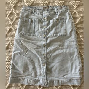 light denim stretchy button up midi skirt